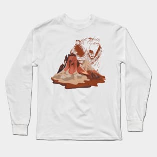 Bear Roaring in Red Mountain Landscape | Gift Idea for Travelers who love Hiking or Camping | Wanderlust Long Sleeve T-Shirt